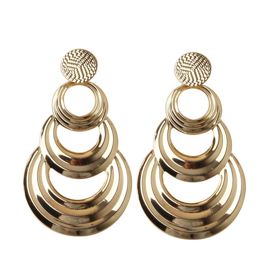 Gold Geometric Circle Drop Earrings