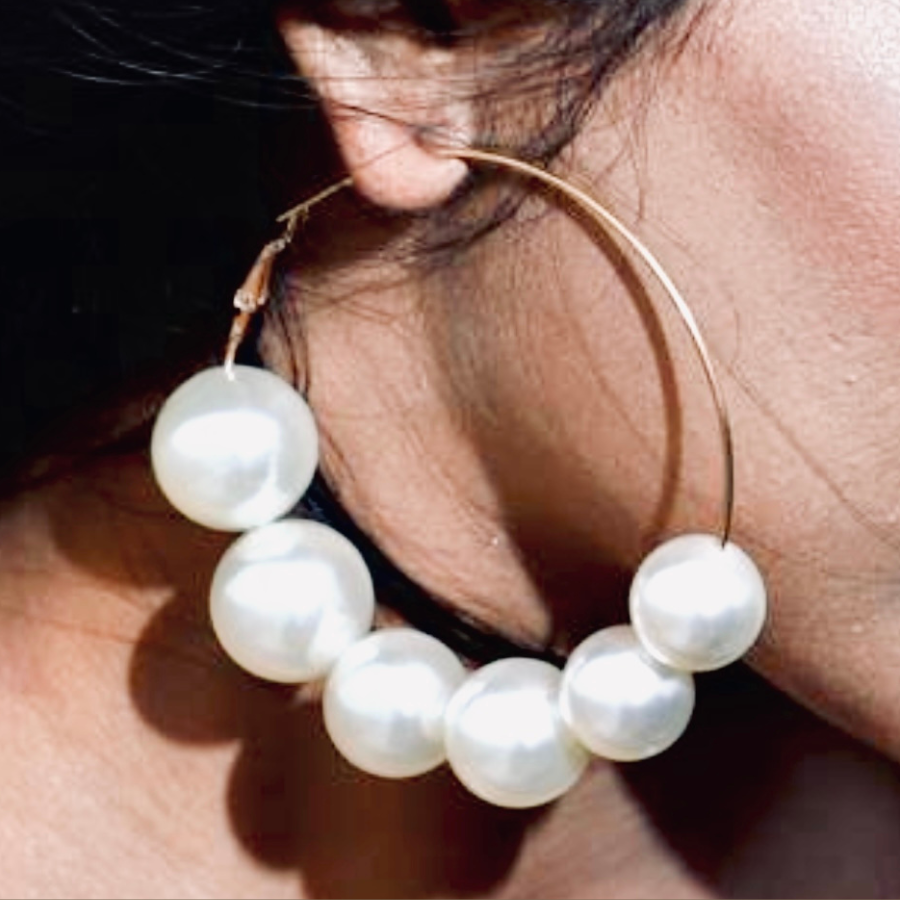 Statement Big Faux Pearl Hoop Earrings