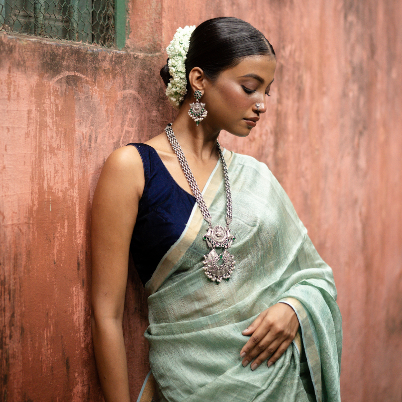 Oxidised Temple Long Necklace Set