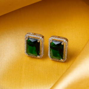 Green Rectangle American Diamond Stud Earring