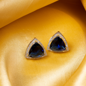 Triangle American Diamond Stud Earring- Blue