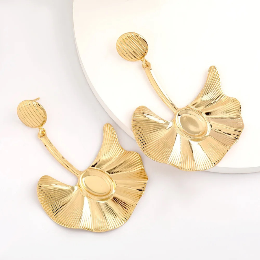 Gold Leaf Shape Drop Earrings