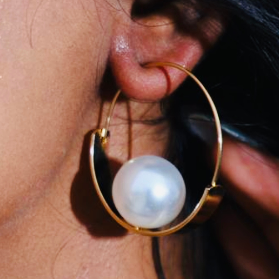 Golden Bold Pearl Hoop Earring