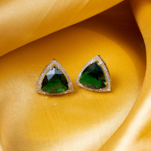 Triangle American Diamond Stud Earring- Green