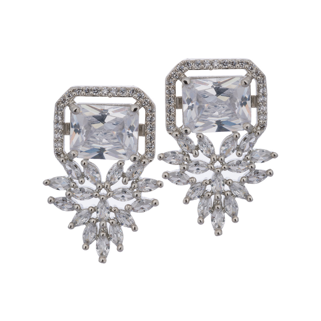 Square Marquis American Diamond Earring- White