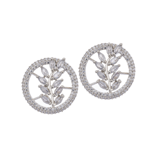 Silver-Plated & White AD Stone-Studded Earring