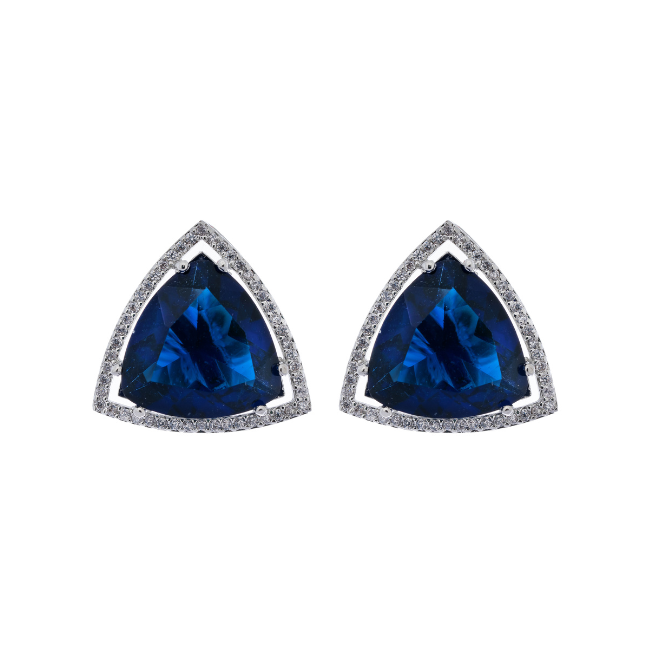 Triangle American Diamond Stud Earring- Blue