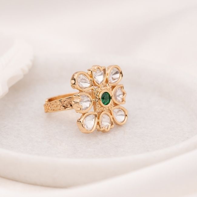 Nisa Green Polki Ring