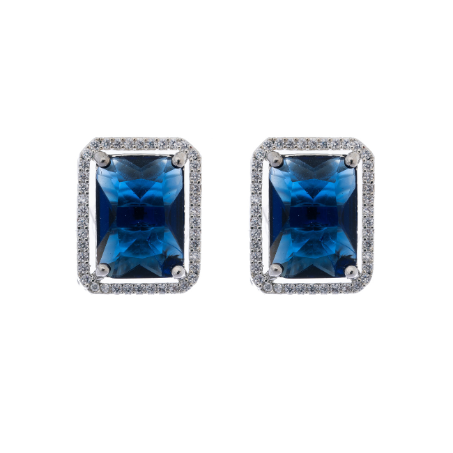 Blue Rectangle American Diamond Stud Earring