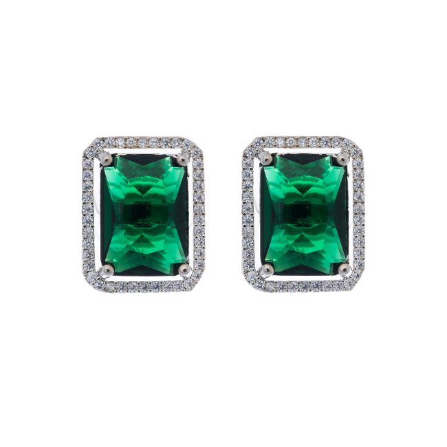 Green Rectangle American Diamond Stud Earring