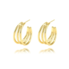 Stylish Pair of Gold Plated Triple Rings Hoop Earrings