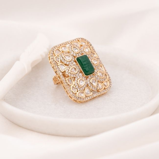 Ritvi Green Polki Ring