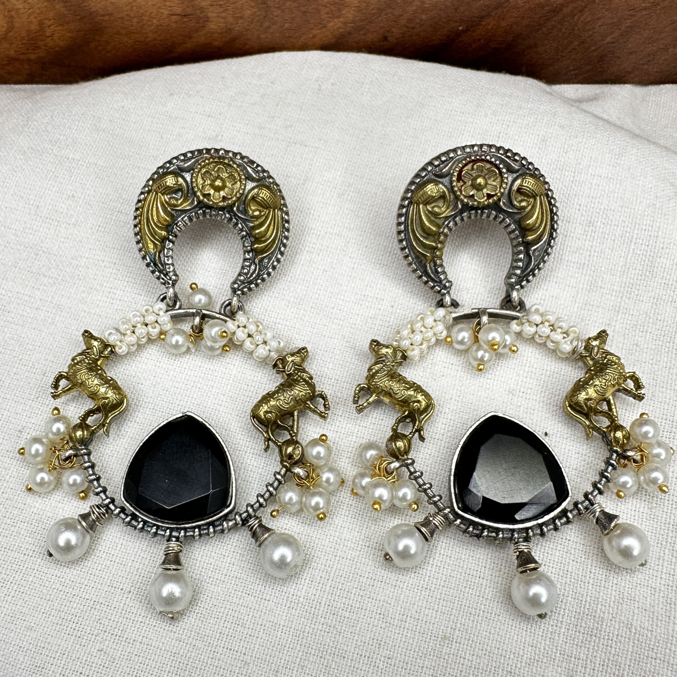 Dual Tone Oxidised Cow Motif Chandbali