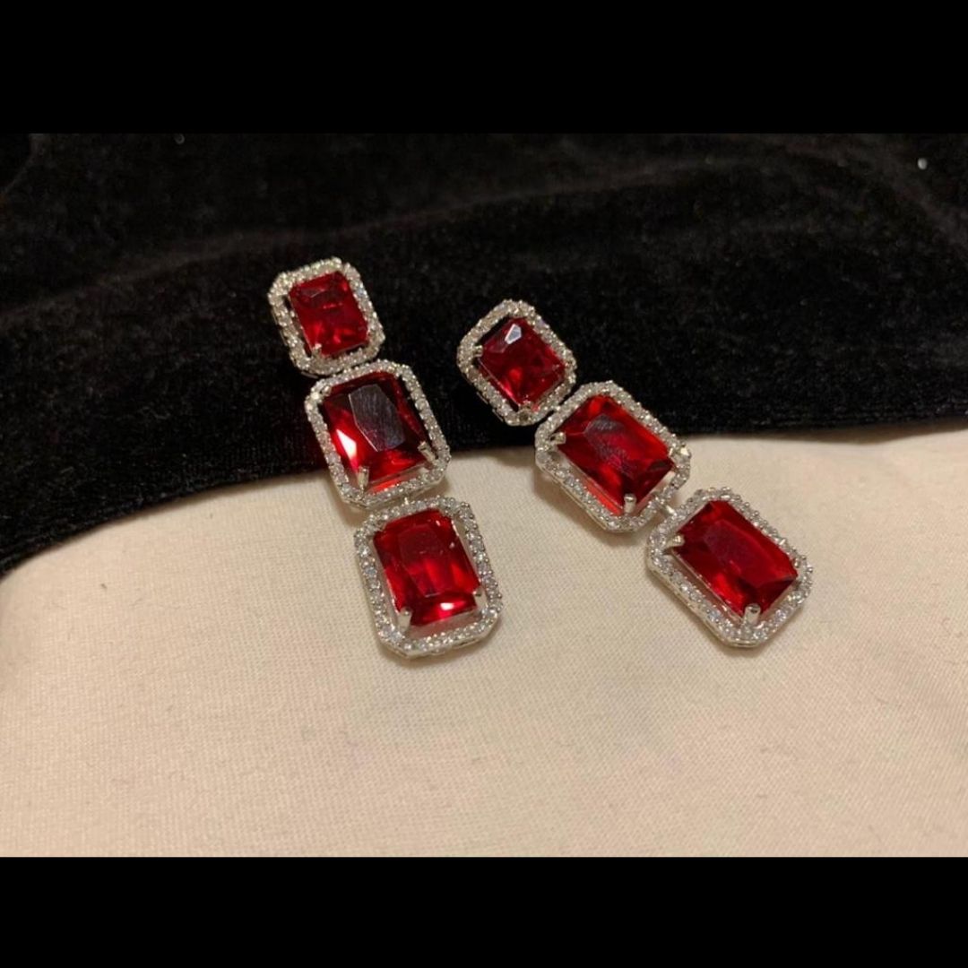 ruby American Diamond Designer Earrings