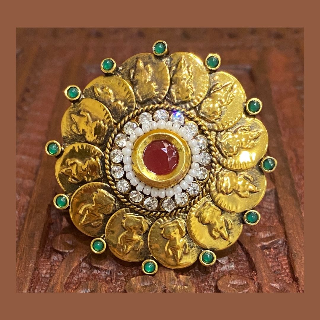 Antique Gold Coin Pattern Ring
