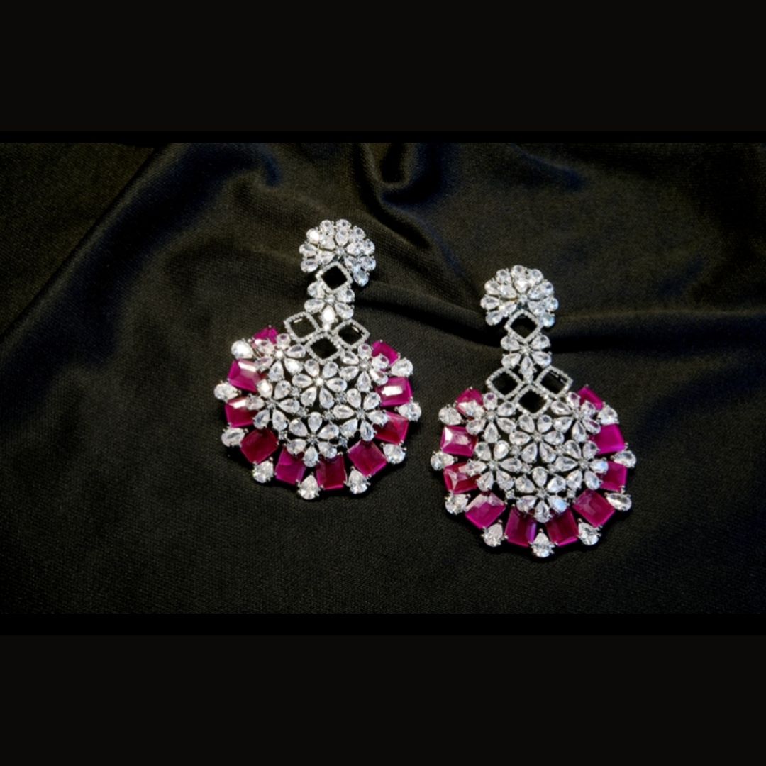 American Diamond Danglers In Ruby Stone