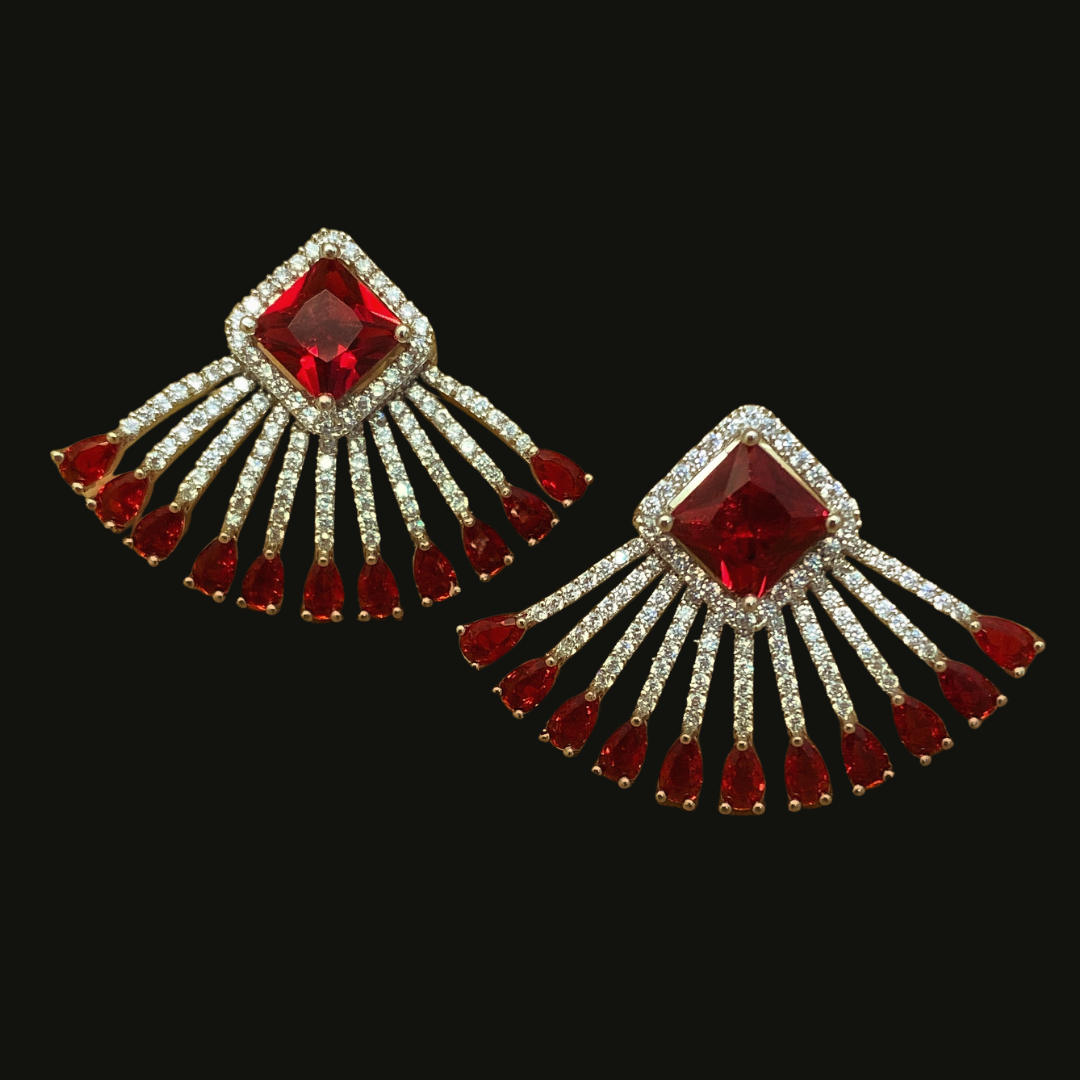 American Diamond Stud Earring-Hydro Red