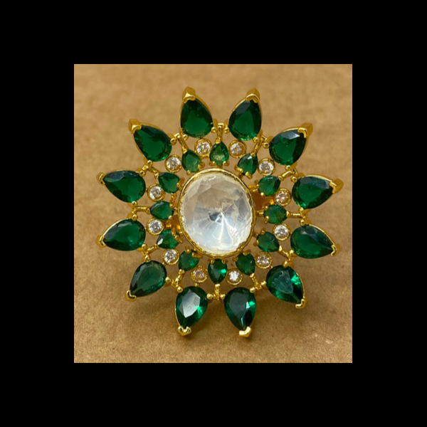 Beautiful Kundan Polki Ring With Emerald Stone