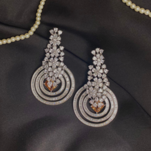 Designer American Diamond Dangler Earring In Rhodium Finish