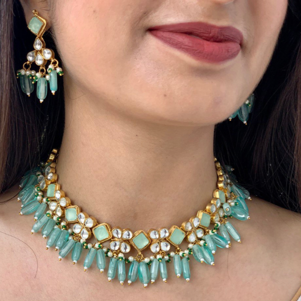 Mint Green Kundan Necklace Set