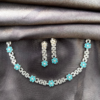 Elegant American Diamond Studded Turquoise Colour Stone Necklace Set