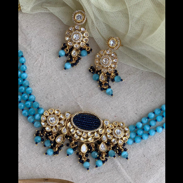 Turquoise Blue Beaded Kundan Choker Set