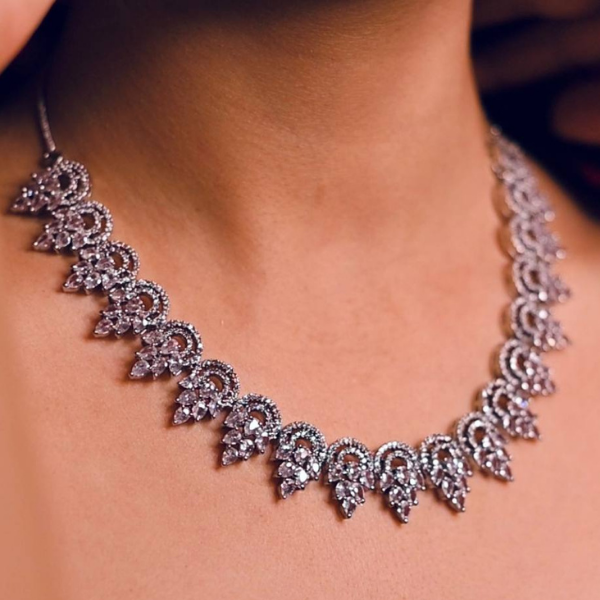 White Finish Faux Diamond Necklace Set Jewellery