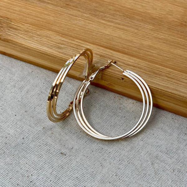 Triple Strand Golden Circle Hoop Earring