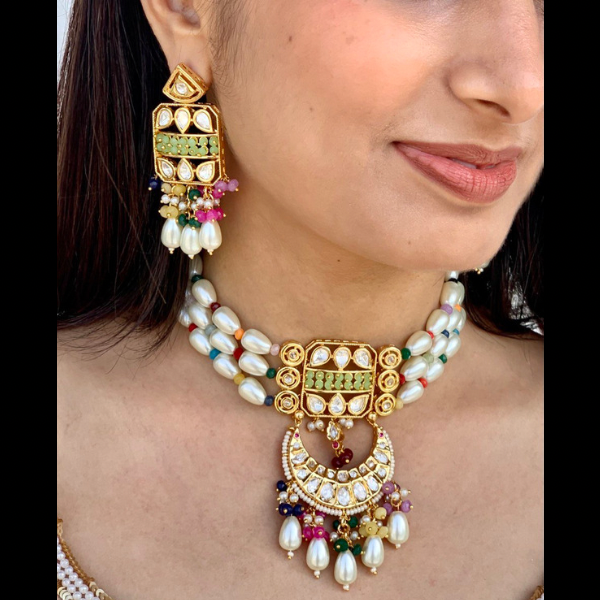 Pearl Beaded Kundan Choker Necklace Set