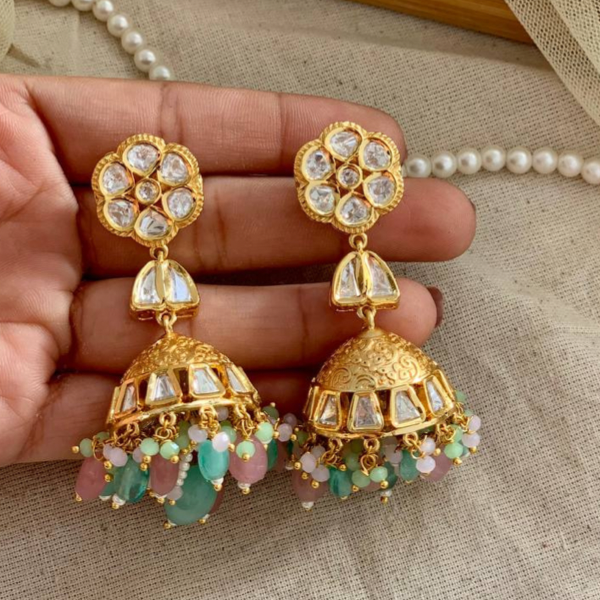 Pastel Beads Kundan Jhumka Earring