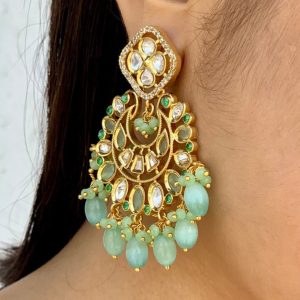 Pastel Beads Kundan Chandbali Earring