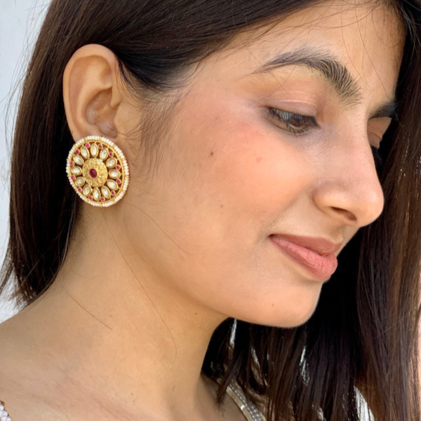 Gold Plated Kundan Stud Earring