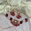 Red Beaded Kundan Choker Set With Jhumka