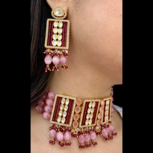 Blush Pink Beaded Kundan Choker Set