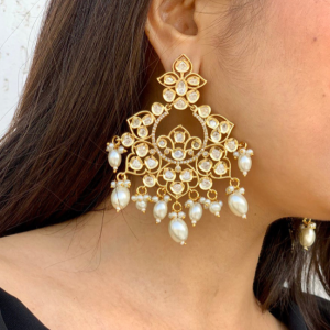 Gold Tone Kundan Chandbali Earring