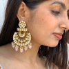 Gold Plated Kundan Chandbali Earring-Pastel Pink