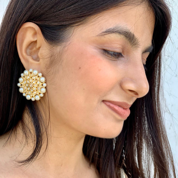 Kundan Pearl Studs