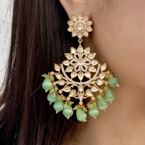 Kundan Chandbali Earring-Mint Green