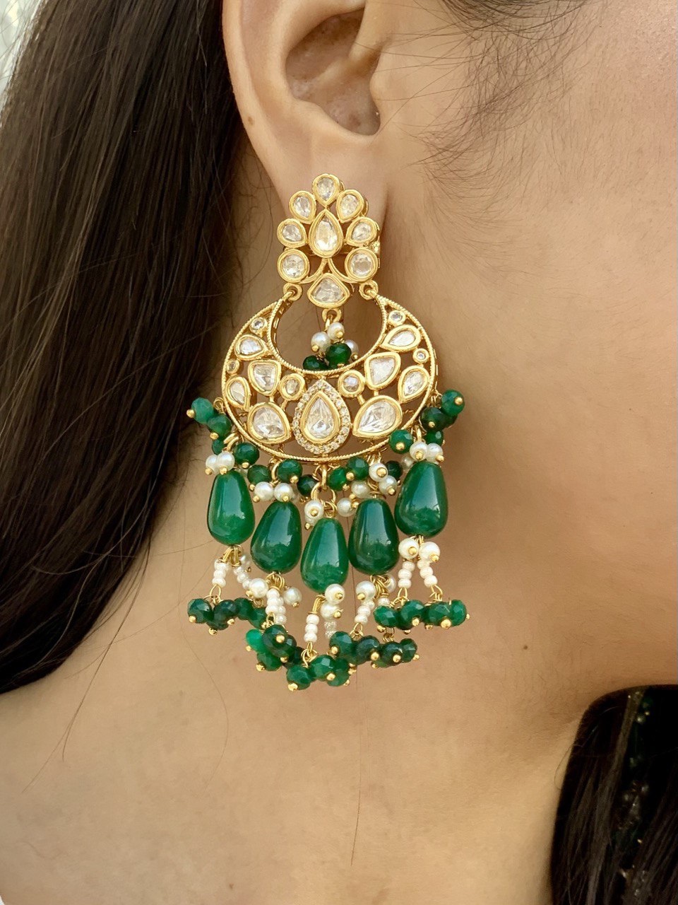 Kundan Chandbali Earring-Green