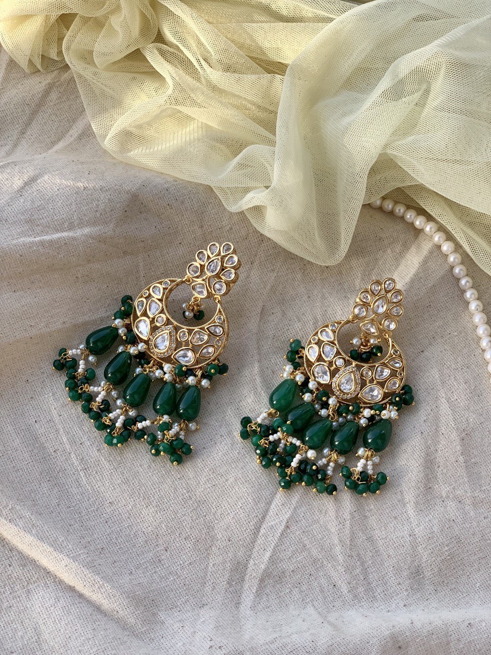 Kundan Chandbali Earring-Green