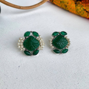 Green Carved Stone Studs