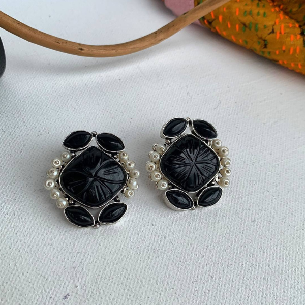 Black Carved Stone Studs