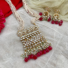 White Pearls Beads Paachi Kundan Gold Plated Ranihaar Jewellery Set