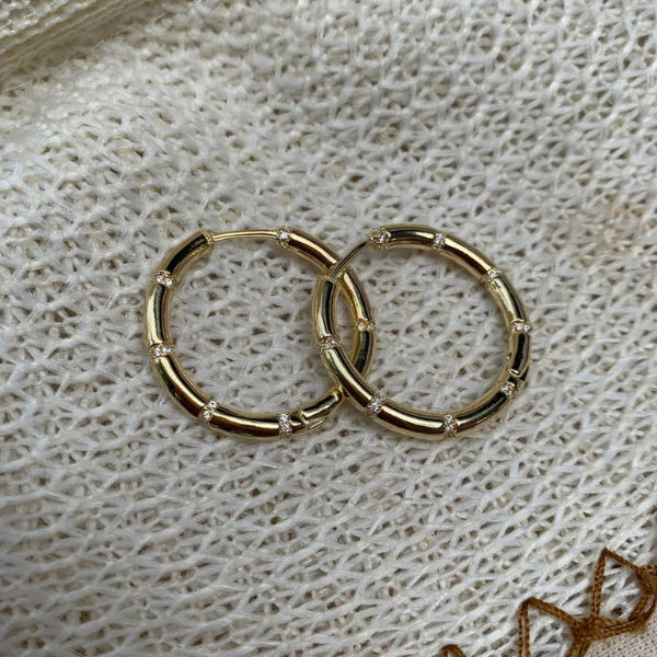 Golden White stone Hoop Earring