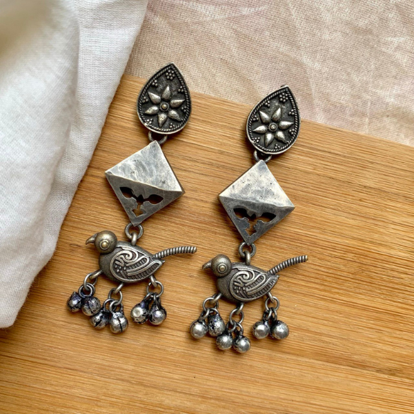 Bird Oxidised Earring