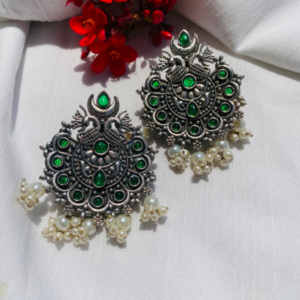 Tribal Design Oxidised Earring- Green