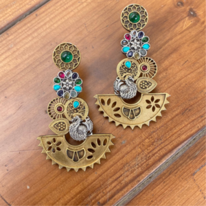 Sona Chandi- Copper Dual Tone Peacock Earring- Multicolour