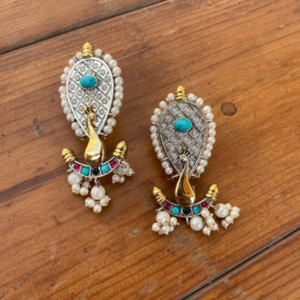 Peacock Style Dual Tone Brass Earring- Multicolour