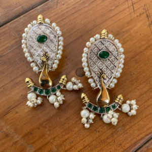 Peacock Style Dual Tone Brass Earring- Green