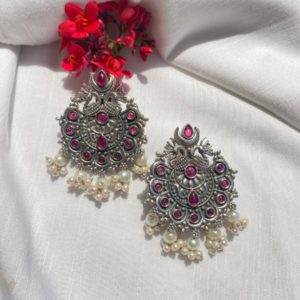 Tribal Design Oxidised Earring- Ruby